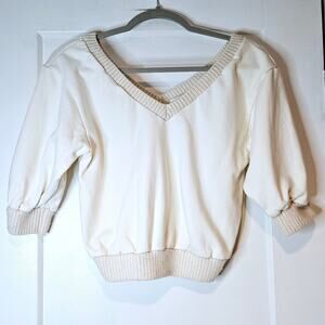 3.1 Phillip Lim Cream Cotton Wool Cropped V Neck Sweater Medium